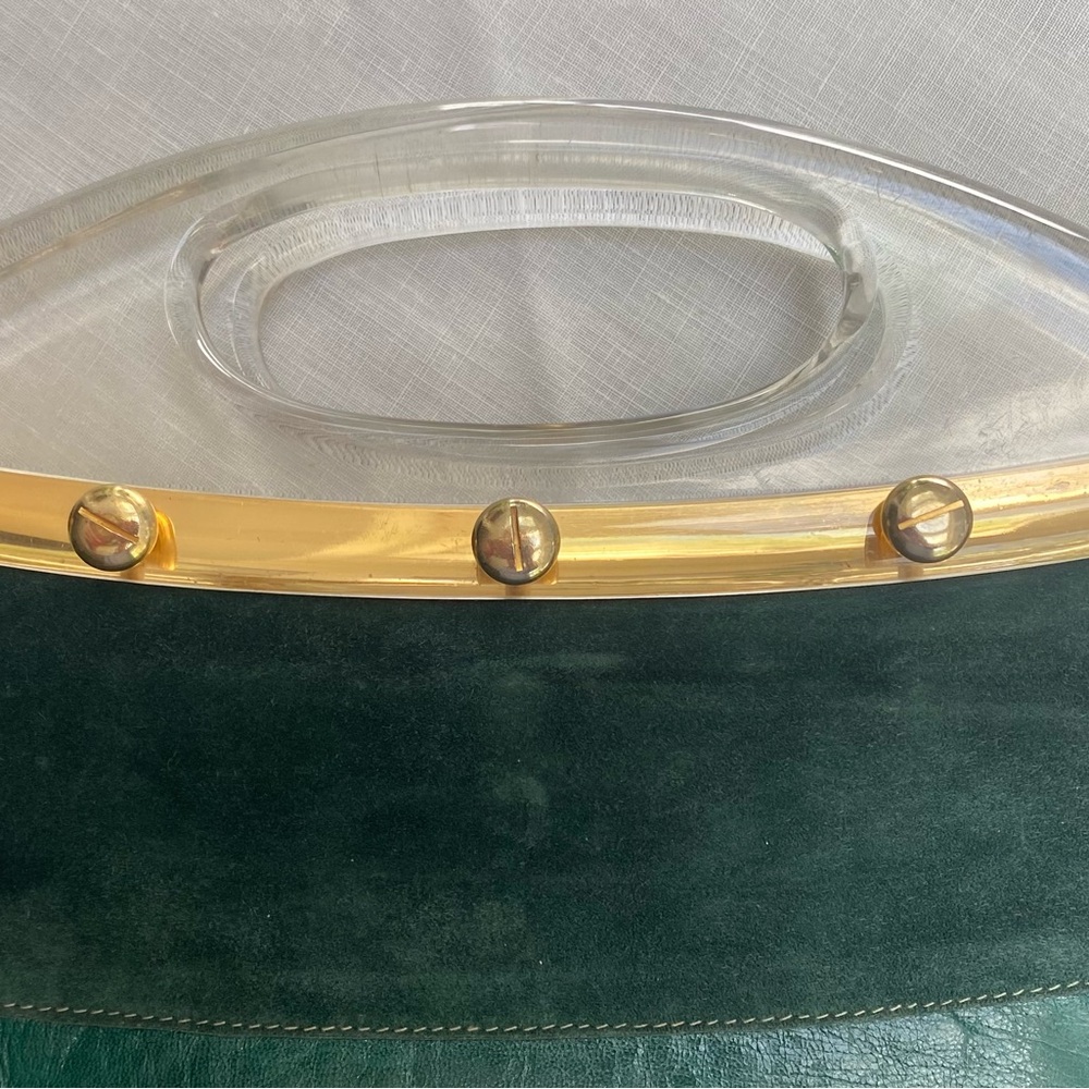 Bloomingdale’s Italian Leather and Suede Purse with Lucite Handle - Picture 3 of 5